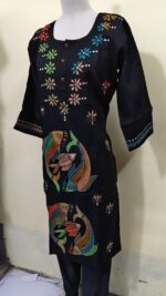 Cotton Kantha Stitch Kurti – Black - Image 2