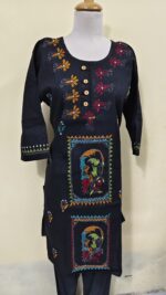 Hand-Embroidered Tagore Fictional Kantha Stitch Kurti - Image 2