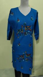 Kantha Stitch Long Kurti for ladies Blue - Image 3