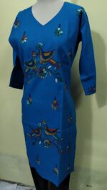 Kantha Stitch Long Kurti for ladies Blue