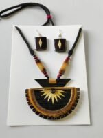 Bamboo Half-Moon Pendant Necklace Set with Earrings – Natural Tribal Style - Image 4