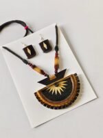 Bamboo Half-Moon Pendant Necklace Set with Earrings – Natural Tribal Style - Image 3