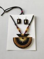 Bamboo Half-Moon Pendant Necklace Set with Earrings – Natural Tribal Style