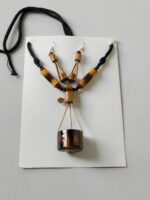 Handmade Bamboo Hanging Ektara Pendant Necklace Set with Earrings
