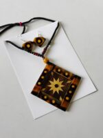 Handmade Bamboo Diamond Pendant Necklace Set with Earrings - Image 3