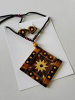 Handmade Bamboo Diamond Pendant Necklace Set with Earrings - Image 4