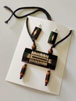 Bamboo Tribal Line Pattern Necklace Set with Earrings – Natural Craft Jewellery - Image 2