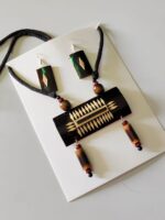 Bamboo Tribal Line Pattern Necklace Set with Earrings – Natural Craft Jewellery - Image 3