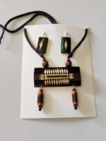 Bamboo Tribal Line Pattern Necklace Set with Earrings – Natural Craft Jewellery