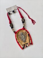 Bamboo Durga Pendant Necklace Set with Earrings – Traditional Folk Craft Jewellery - Image 3