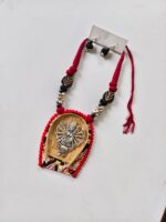 Bamboo Durga Pendant Necklace Set with Earrings – Traditional Folk Craft Jewellery - Image 2