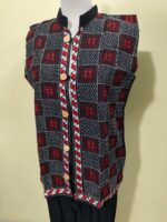 Handcrafted Cotton Kantha Stitch Sleeveless Jacket – Black & Red Tribal Pattern