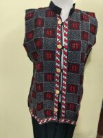 Handcrafted Cotton Kantha Stitch Sleeveless Jacket – Black & Red Tribal Pattern - Image 2