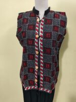 Handcrafted Cotton Kantha Stitch Sleeveless Jacket – Black & Red Tribal Pattern - Image 3