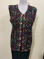Cotton Kantha Stitch Sleeveless Jacket – Black Multicolor Embroidered - Image 3