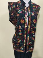 Cotton Kantha Stitch Sleeveless Jacket – Black Multicolor Floral Embroidery - Image 2