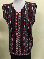 Cotton Kantha Sleeveless Jacket – Black with Red & White Embroidery - Image 4