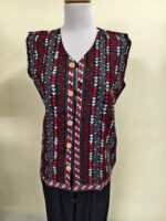 Cotton Kantha Sleeveless Jacket – Black with Red & White Embroidery