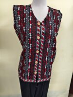 Cotton Kantha Sleeveless Jacket – Black with Red & White Embroidery - Image 3