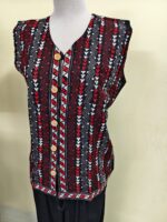 Cotton Kantha Sleeveless Jacket – Black with Red & White Embroidery - Image 2