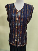 Cotton Kantha Stitch Sleeveless Jacket – Navy Blue with Rust & Mustard Embroidery - Image 4