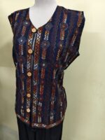 Cotton Kantha Stitch Sleeveless Jacket – Navy Blue with Rust & Mustard Embroidery - Image 3