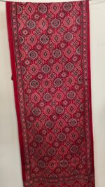 Ajrakh Handblock Printed Mashru Modal Silk Stole – Red Maroon Geometric Pattern - Image 3