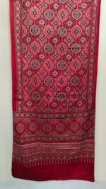 Ajrakh Handblock Printed Mashru Modal Silk Stole – Red Maroon Geometric Pattern - Image 2