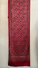 Ajrakh Handblock Printed Mashru Modal Silk Stole – Red Maroon Geometric Pattern