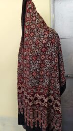 Ajrakh Handblock Printed Mashru Modal Silk Stole – Black & Maroon Geometric Pattern - Image 4