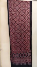 Ajrakh Handblock Printed Mashru Modal Silk Stole  – Black & Deep Maroon Clover Motif - Image 2