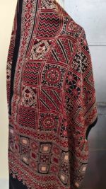 Ajrakh Handblock Mashru Modal Silk Stole/Dupatta – Black & Maroon Vintage Tile Motif - Image 5