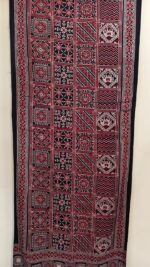 Ajrakh Handblock Mashru Modal Silk Stole/Dupatta – Black & Maroon Vintage Tile Motif - Image 4