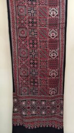 Ajrakh Handblock Mashru Modal Silk Stole/Dupatta – Black & Maroon Vintage Tile Motif - Image 2