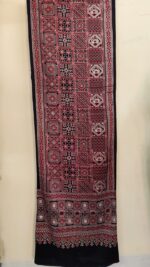 Ajrakh Handblock Mashru Modal Silk Stole/Dupatta – Black & Maroon Vintage Tile Motif