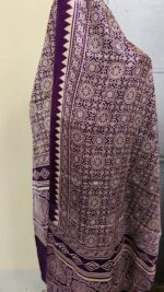 Ajrakh Mashru Modal Silk Stole – Royal Purple Geometric Heritage Print - Image 5