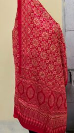 Ajrakh Mashru Modal Silk Stole – Ruby Pink Traditional Minakari Pattern - Image 4