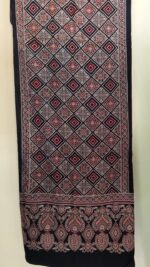 Ajrakh Mashru Modal Silk Stole – Black & Maroon Diamond Minakari Pattern