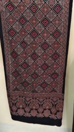 Ajrakh Mashru Modal Silk Stole – Black & Maroon Diamond Minakari Pattern - Image 2