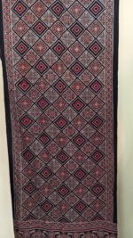 Ajrakh Mashru Modal Silk Stole – Black & Maroon Diamond Minakari Pattern - Image 3