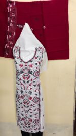 Premium Pure Cotton Kantha Stitch Salwar Suit Material (White, Maroon & Black) - Image 5