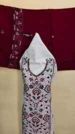 Premium Pure Cotton Kantha Stitch Salwar Suit Material (White, Maroon & Black) - Image 6
