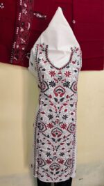 Premium Pure Cotton Kantha Stitch Salwar Suit Material (White, Maroon & Black) - Image 2