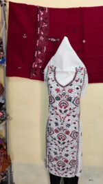 Premium Pure Cotton Kantha Stitch Salwar Suit Material (White, Maroon & Black) - Image 4