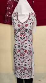 Premium Pure Cotton Kantha Stitch Salwar Suit Material (White, Maroon & Black)
