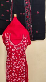 Premium Pure Cotton Kantha Stitch Salwar Suit Material (Red & White) - Image 5