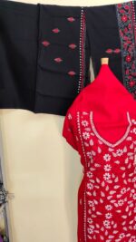 Premium Pure Cotton Kantha Stitch Salwar Suit Material (Red & White) - Image 4