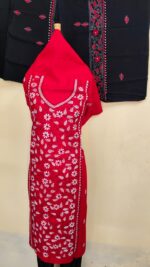 Premium Pure Cotton Kantha Stitch Salwar Suit Material (Red & White) - Image 3