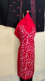 Premium Pure Cotton Kantha Stitch Salwar Suit Material (Red & White) - Image 2