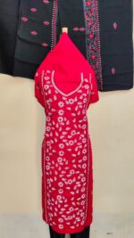 Premium Pure Cotton Kantha Stitch Salwar Suit Material (Red & White)